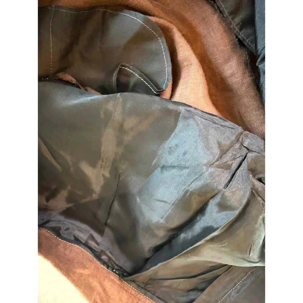 Men's Brown Pleated Trousers Linen Look Relaxed Fit Old Money Coastal 35 Waist